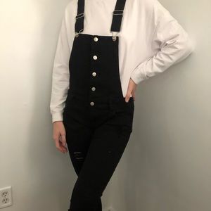 Black Distressed Overalls